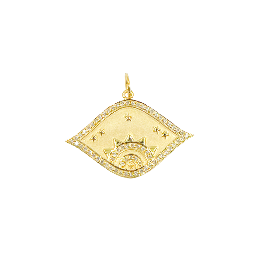 14K Solid Gold with Diamonds Eye Shape Charm. GDP109