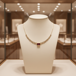 Load image into Gallery viewer, CN97270RU7X5. 14K Solid Gold Diamond &amp; Ruby Petite Rectangle Necklace