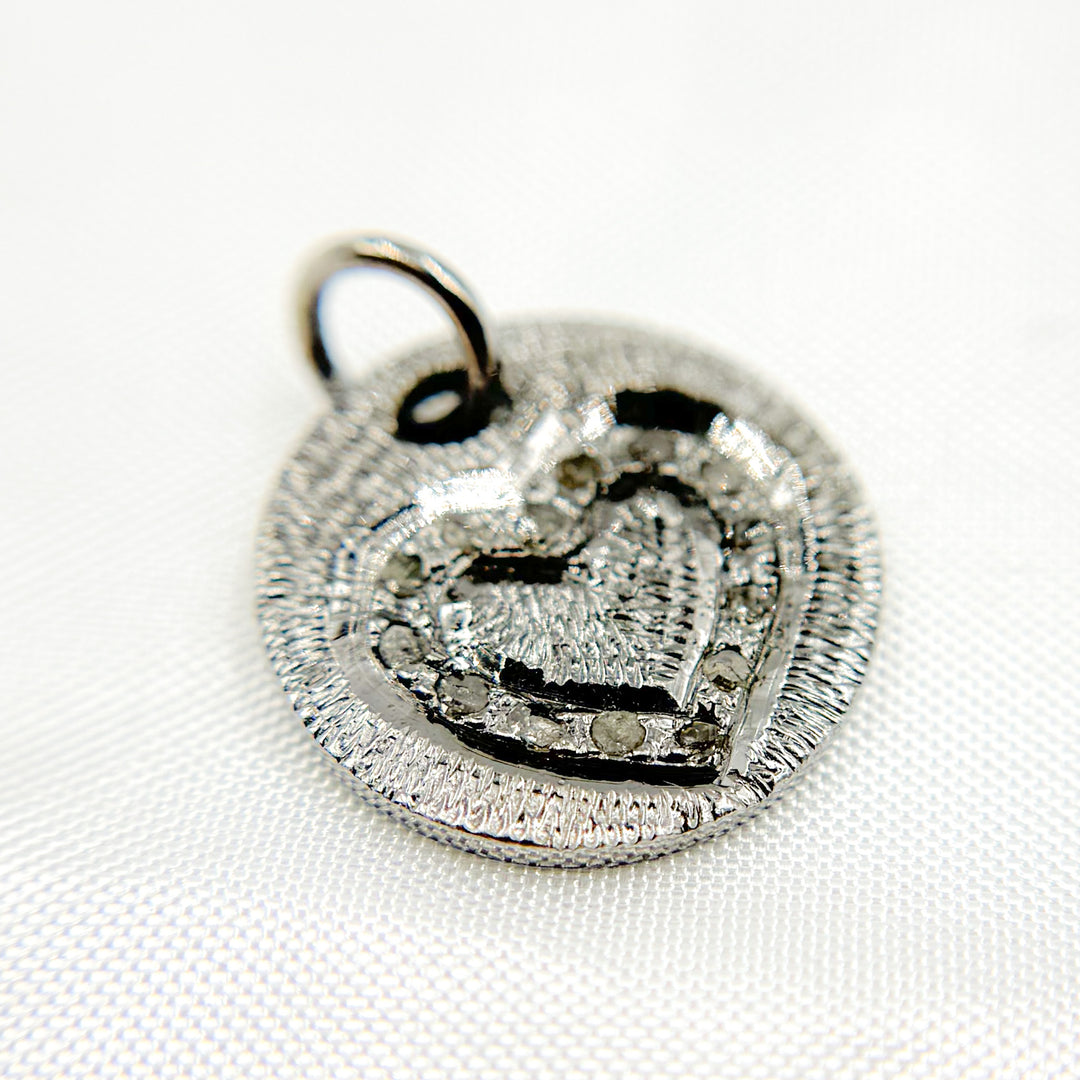 DC576. Diamond Sterling Silver Round Heart Charm