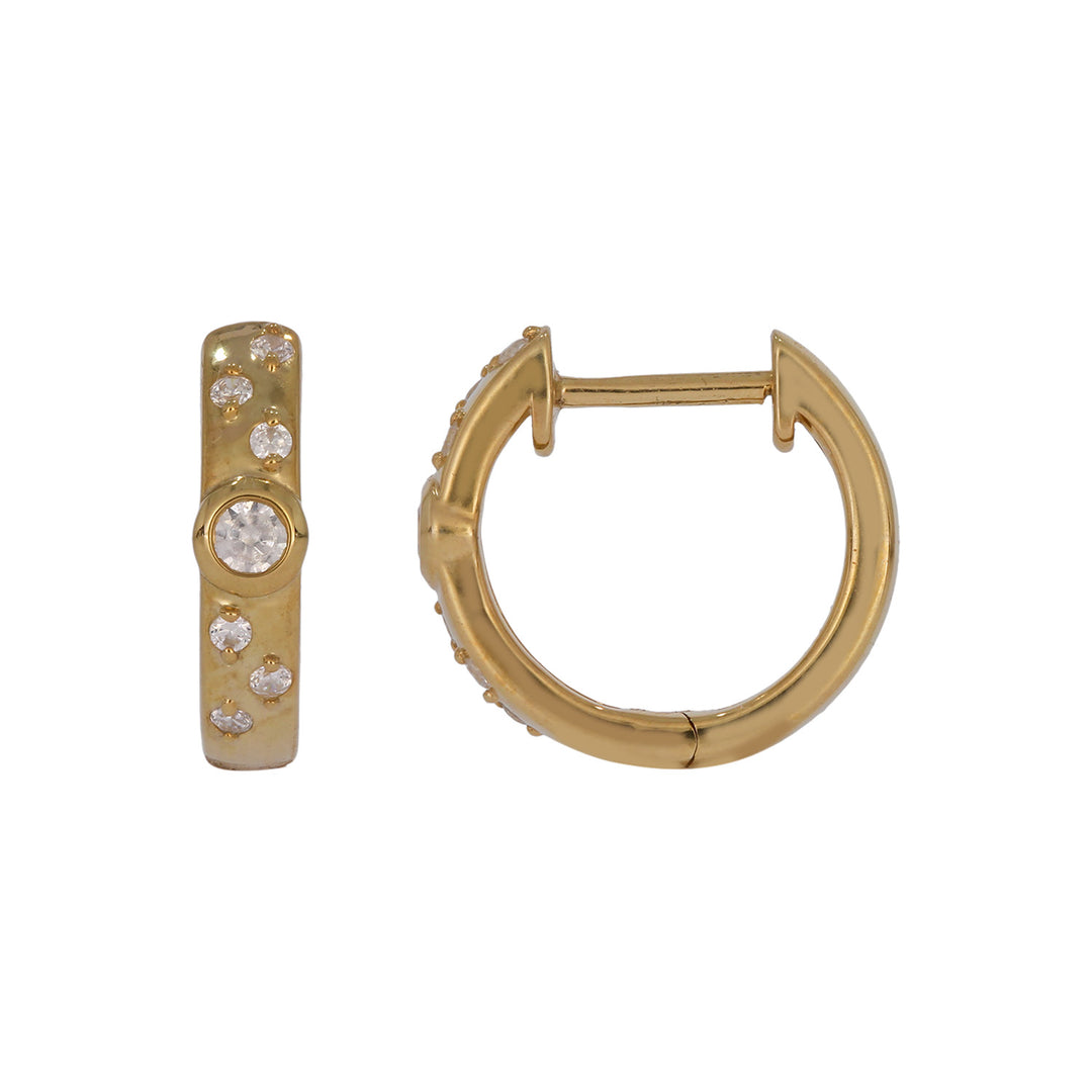 EHD57620. 14K Solid Yellow Gold Diamond Huggie Hoop Earrings