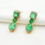 Load image into Gallery viewer, 14k Solid Gold Diamond and Emerald Dangle Stud Earrings. GDT502EM
