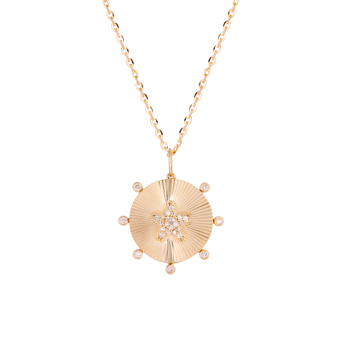 14K Solid Gold Diamond Star Necklace
