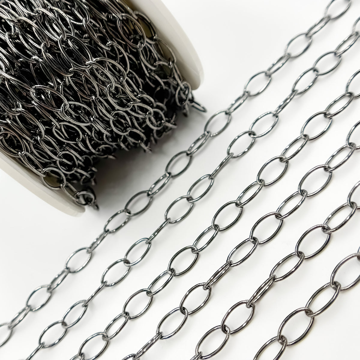 V274BR. Black Rhodium Sterling Silver Smooth Oval Link Chain
