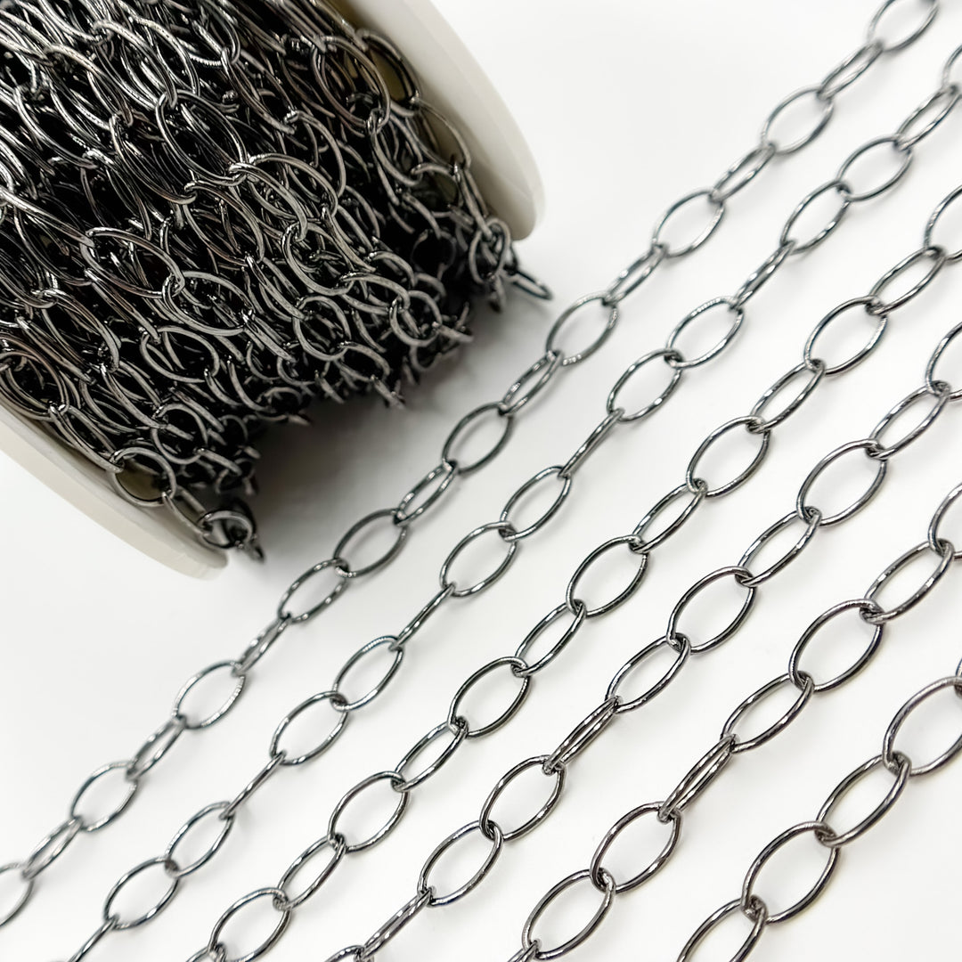 V274BR. Black Rhodium Sterling Silver Smooth Oval Link Chain