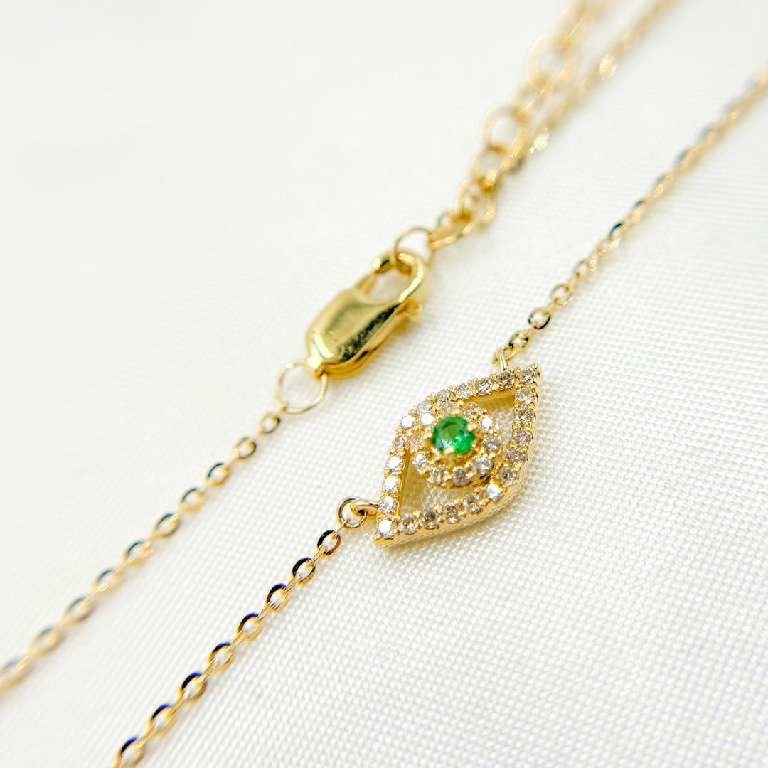 14K Solid Gold Diamond and Emerald Eye Necklace. NFC71609EM