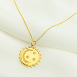 Load image into Gallery viewer, 14K Solid Gold with Diamonds Circle Shape Charm with Moon and Star in the Center. GDP17A
