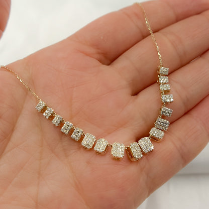 NK401351. 14K Solid Gold Diamond Rectangles Necklace