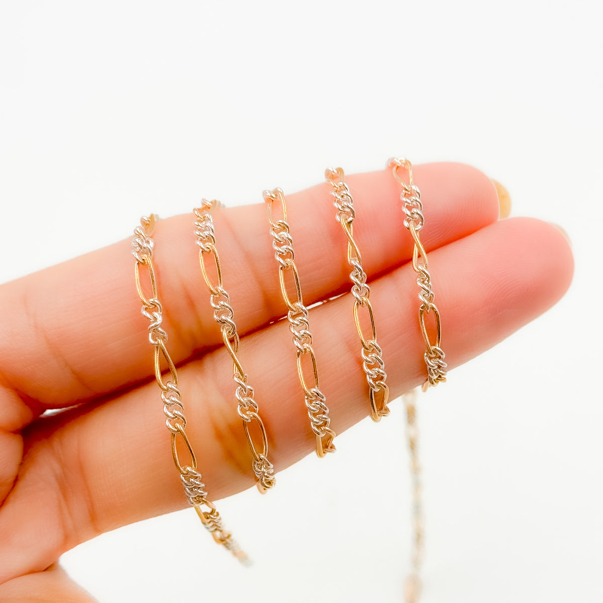 XM/2531C/SP. 14k Gold Filled and Sterling Silver 1 Long and 3 Short Link Chain