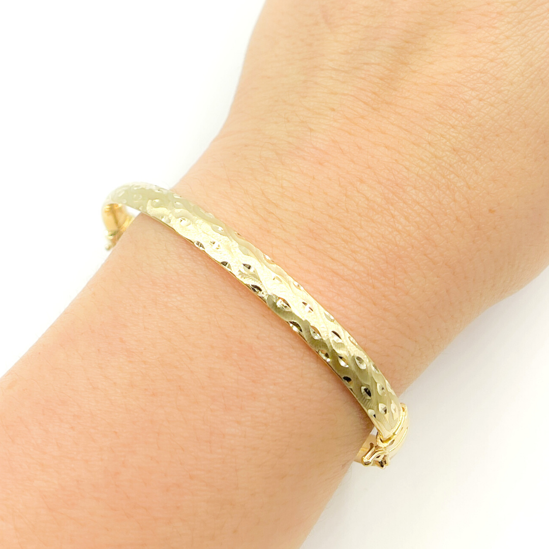 14K Solid Gold Matte Textured Bangle. Bangle14