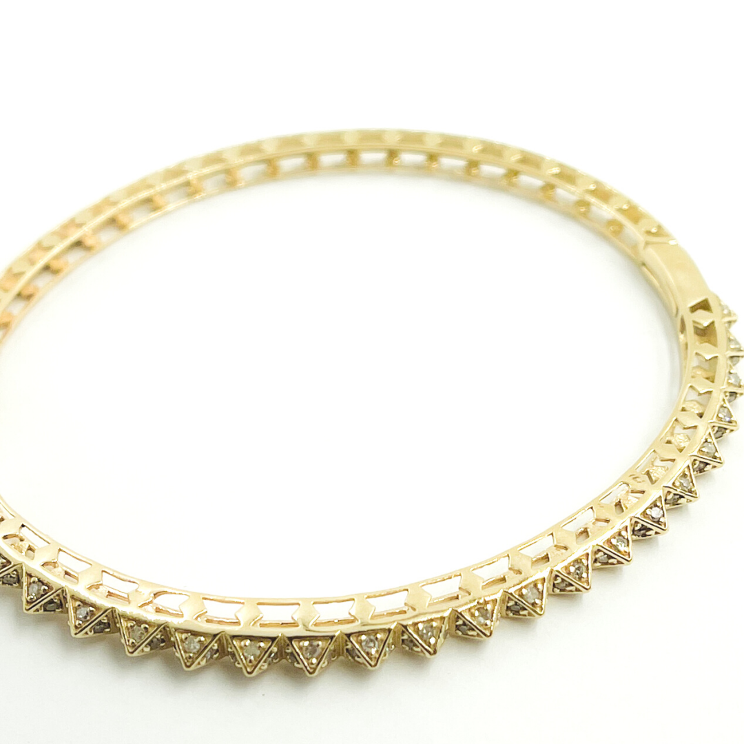 14K Solid Gold Bangle with Diamonds. KG100