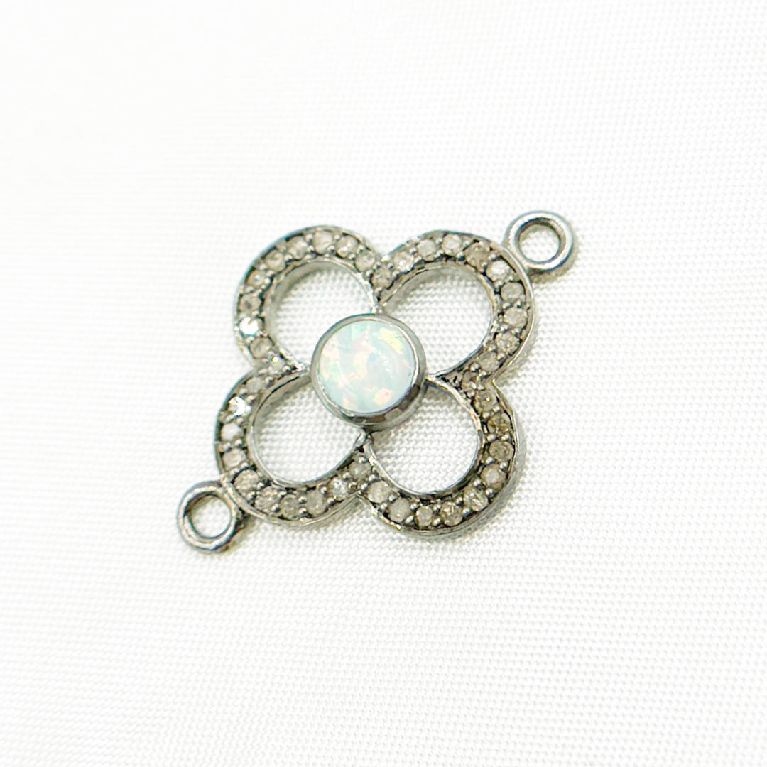 DC911. Diamond Sterling Silver Flower Connector with Gemstone