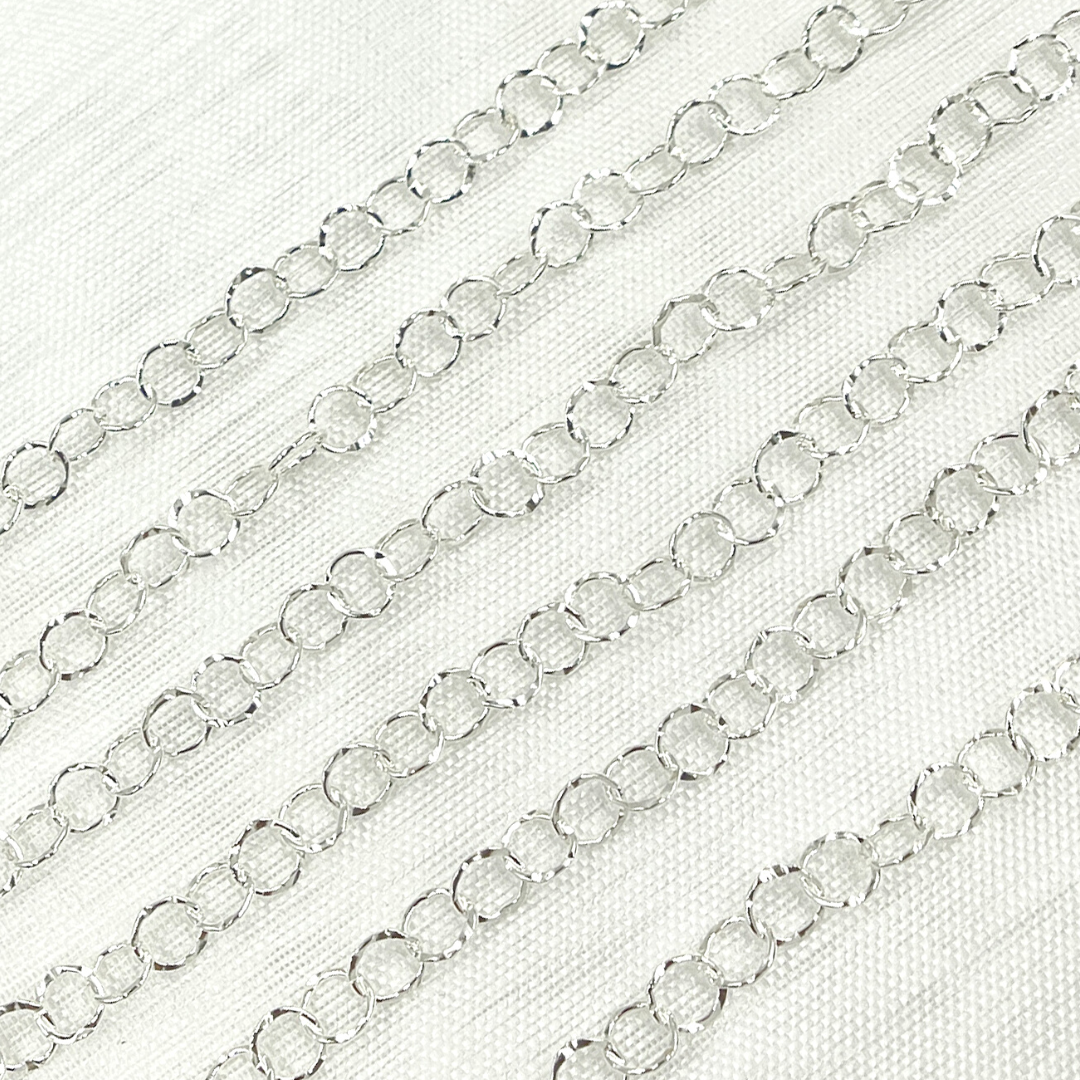 925 Sterling Silver Hammered Circle Link Chain. 679FKSS