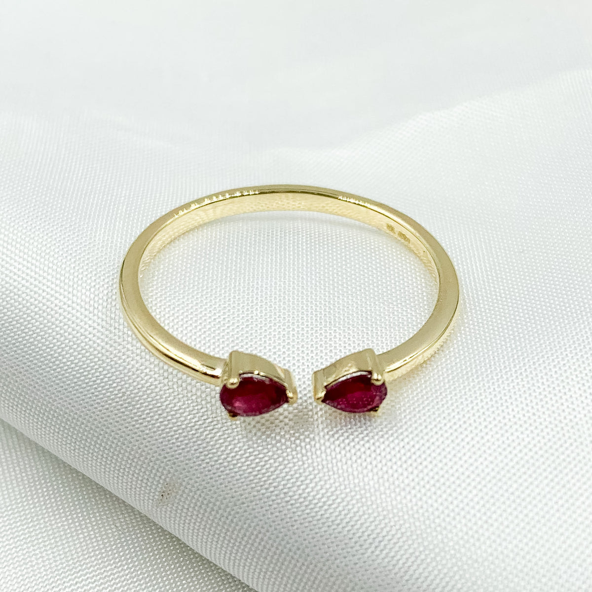 14K Solid Gold Gemstone 2 Drop Open Ring.