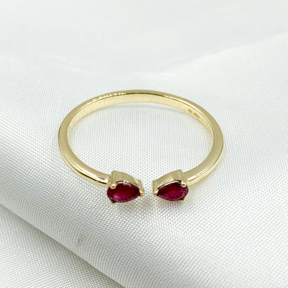 14K Solid Gold Gemstone 2 Drop Open Ring.