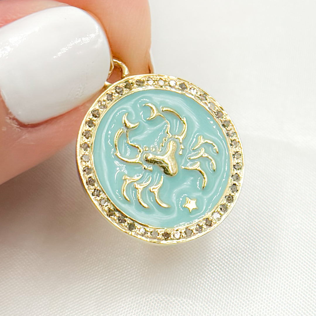 DP609A. Diamond Sterling Silver Round Cancer Zodiac Enamel Pendant