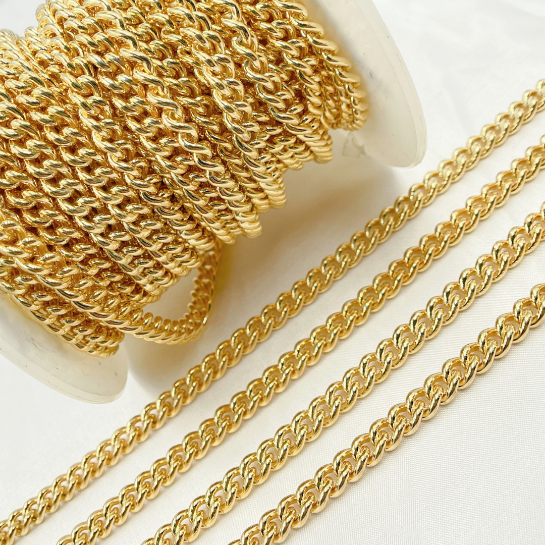 Gold Plated 925 Sterling Silver Smooth Curb Link Chain. 7005GP