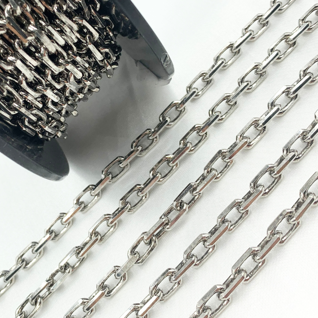 Z102OX. Oxidized Sterling Silver Diamond Cut Oval Link Chain