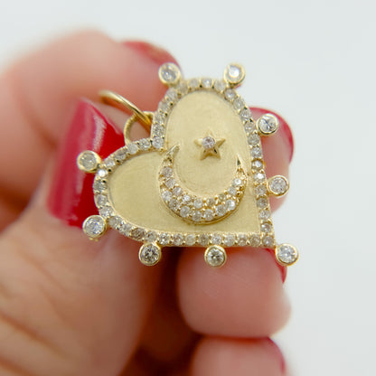 14k Solid Gold Diamond Heart Charm. GDP661