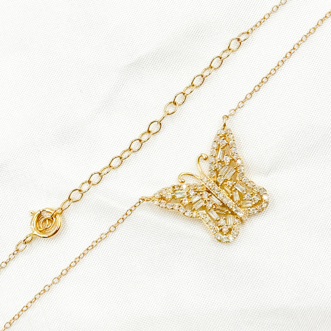 14K Solid Gold Butterfly Shape Diamond Necklace. NFH70970