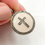 Load image into Gallery viewer, DC548A. Diamond Sterling Silver Round Cross Enamel Pendant
