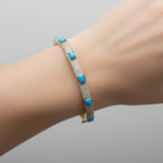 Load image into Gallery viewer, CB97356TQ6X4. 18K Solid Yellow Gold Turquoise and Diamond Fancy Bangle