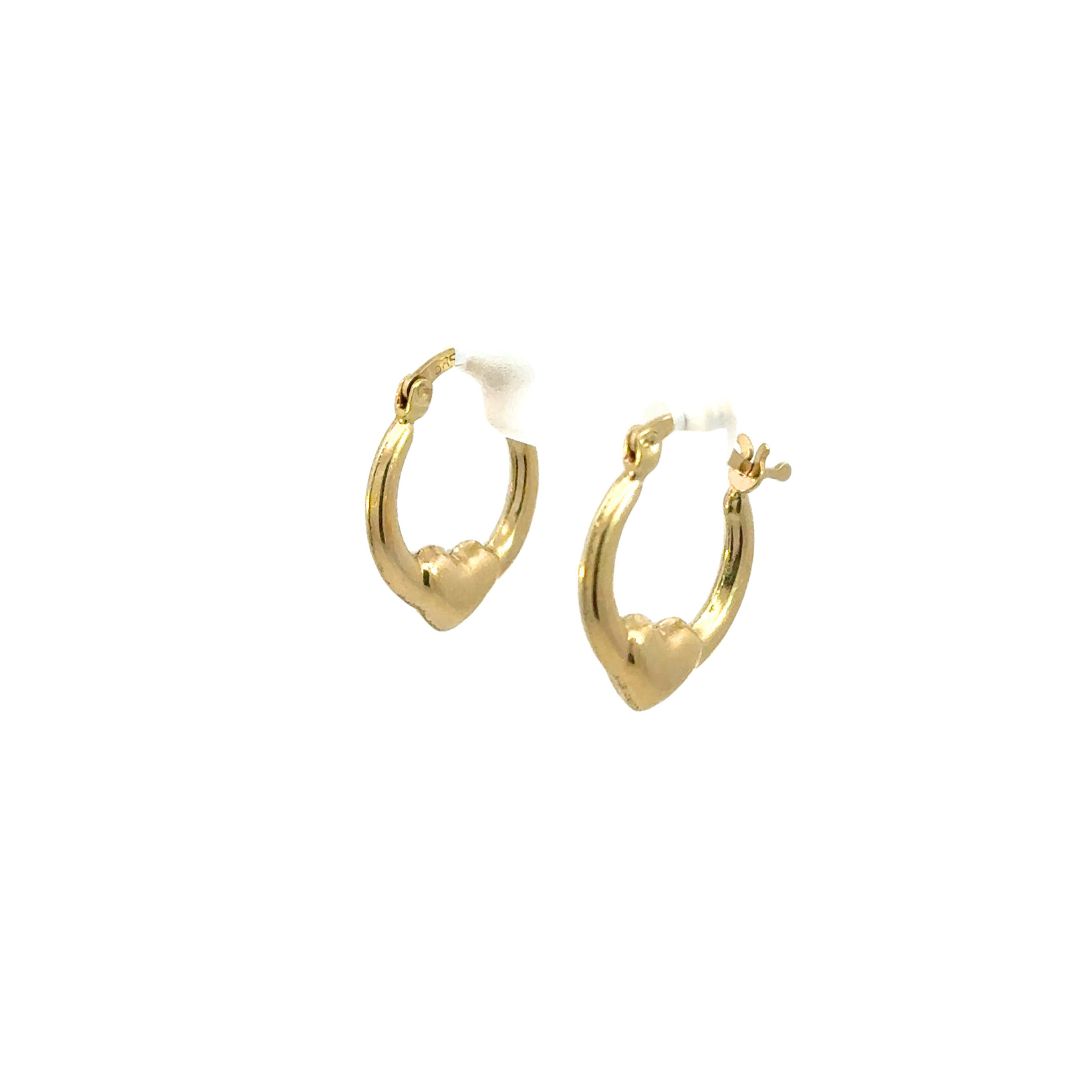 GER172. 14k Solid Gold Hollow Heart Hoops