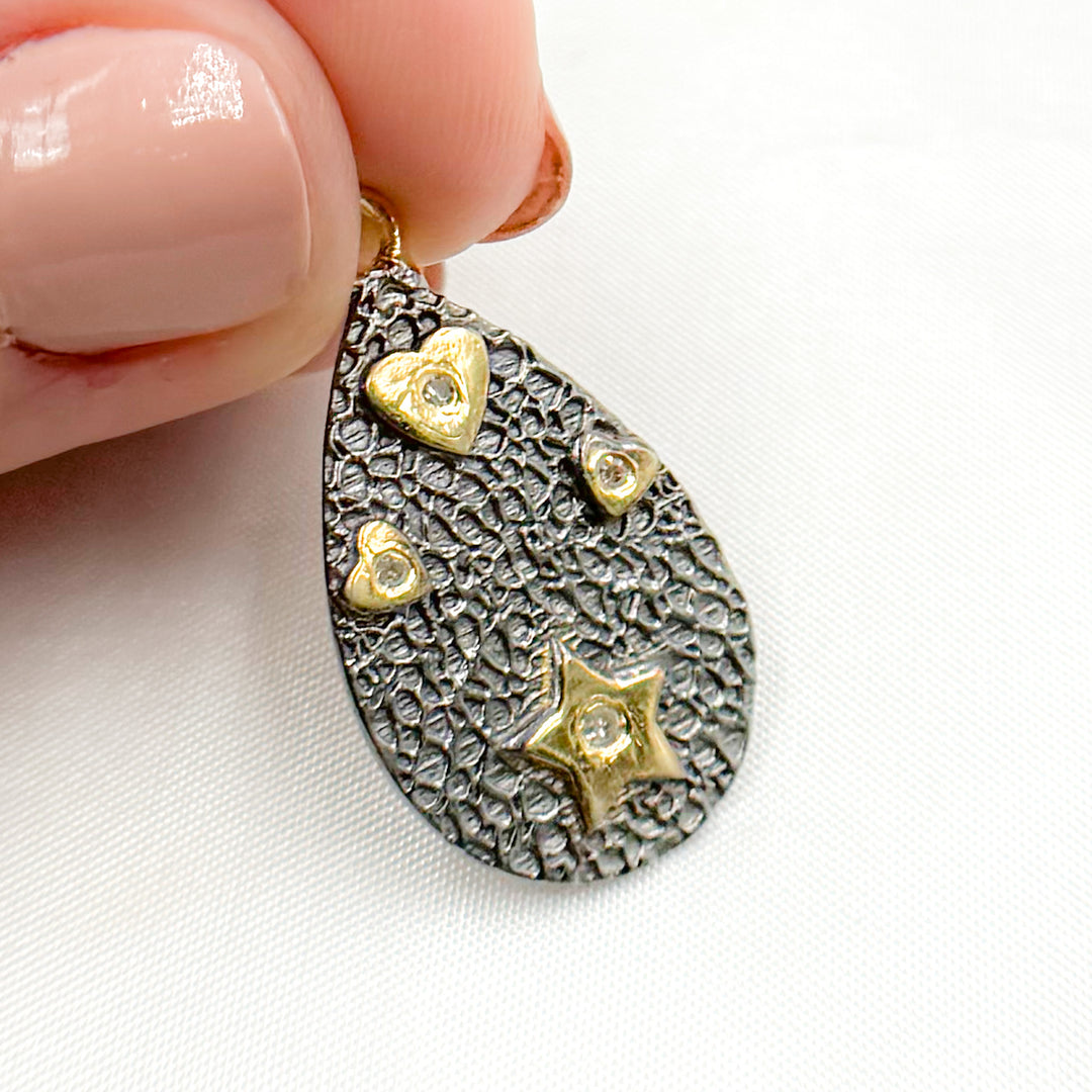 Sterling Silver Drop Heart & Star Pendant