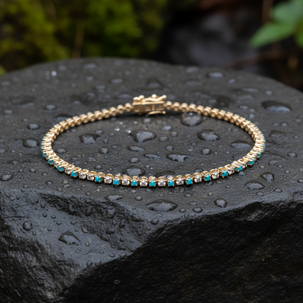 BTF65392TQ. 14k Solid Gold Diamond and Turquoise Beaded Bracelet