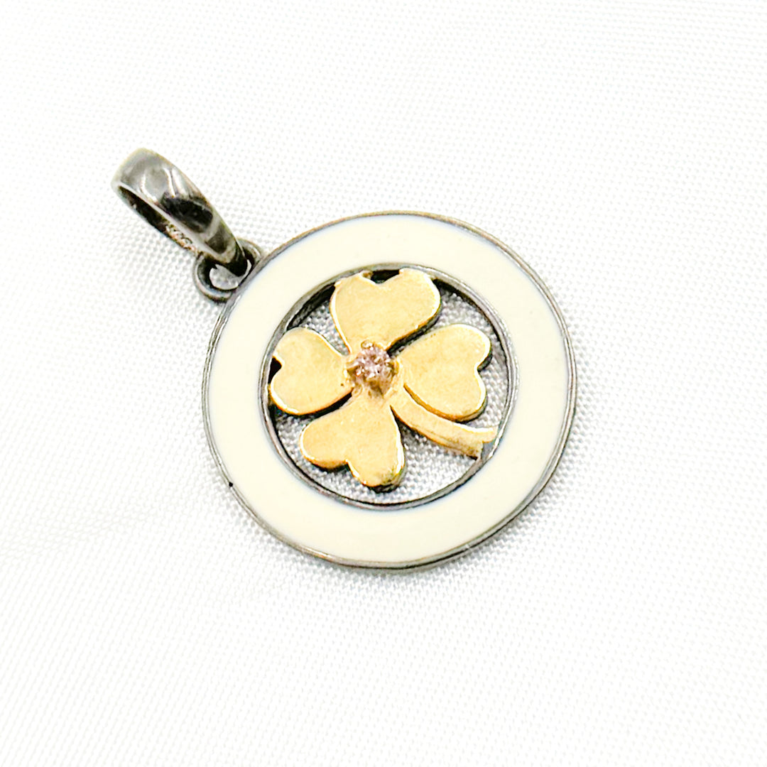 DP787A. Diamond Sterling Silver Clover Enamel Pendant