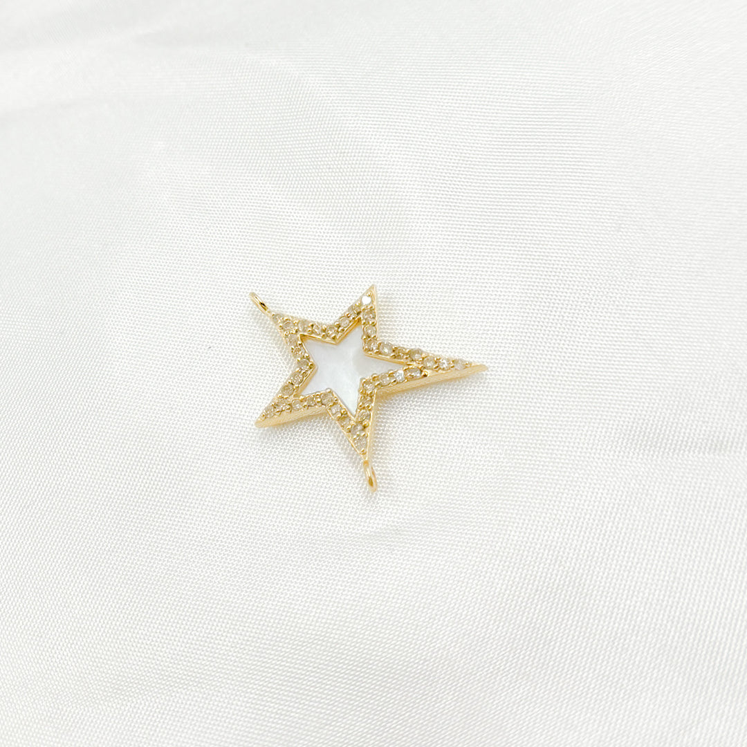 14k Solid Gold Diamond & Mother of Pearl Star Charm. GDP667