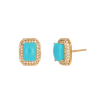Load image into Gallery viewer, CE97162TQ7X5. 14K Solid Gold Diamonds and Turquoise Square Stud Earrings
