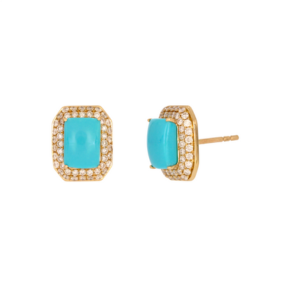 CE97162TQ7X5. 14K Solid Gold Diamonds and Turquoise Square Stud Earrings