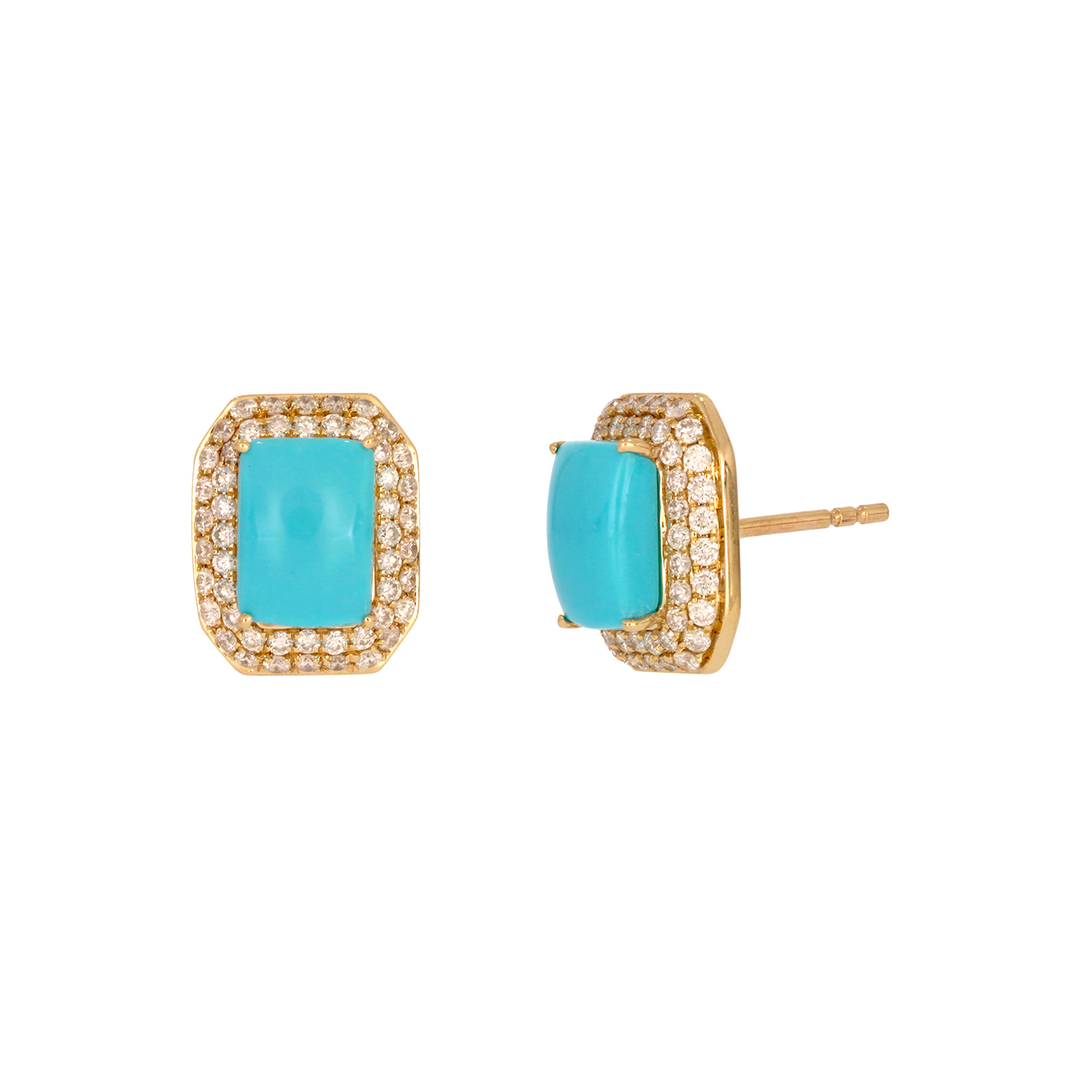 CE97162TQ7X5. 14K Solid Gold Diamonds and Turquoise Square Stud Earrings