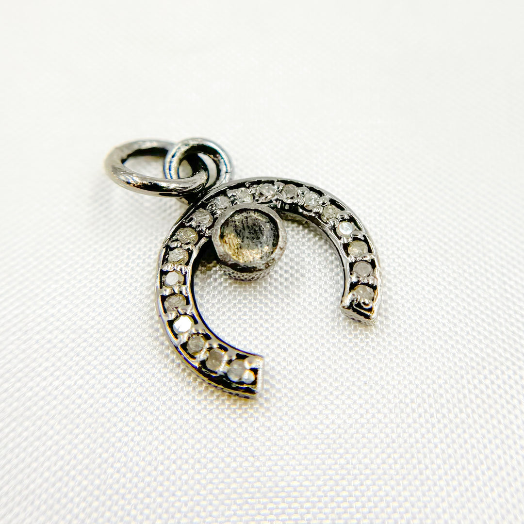 DC596. Diamond Silver Horseshoe Charm with Gemstone