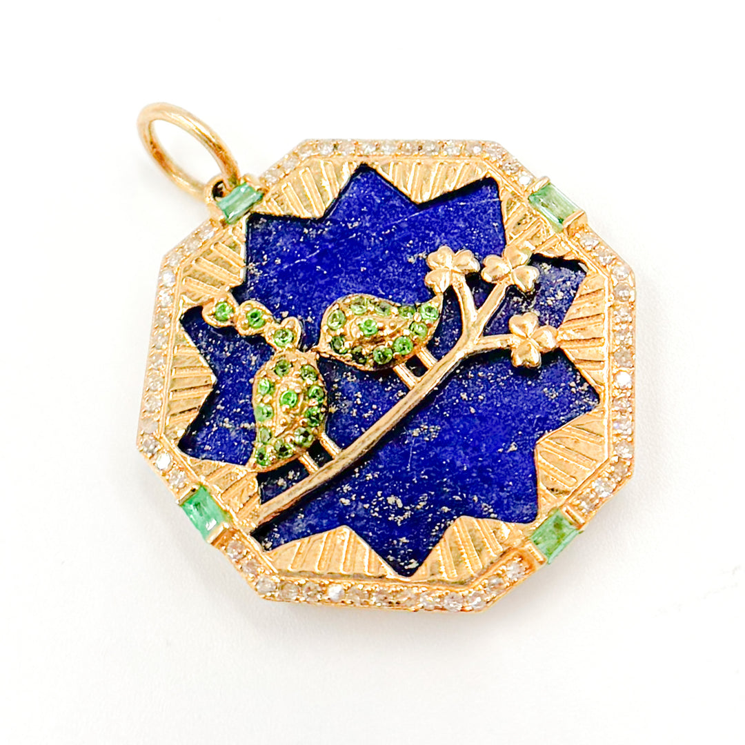 Shop Now 14K Gold Octagon Birds Pendant