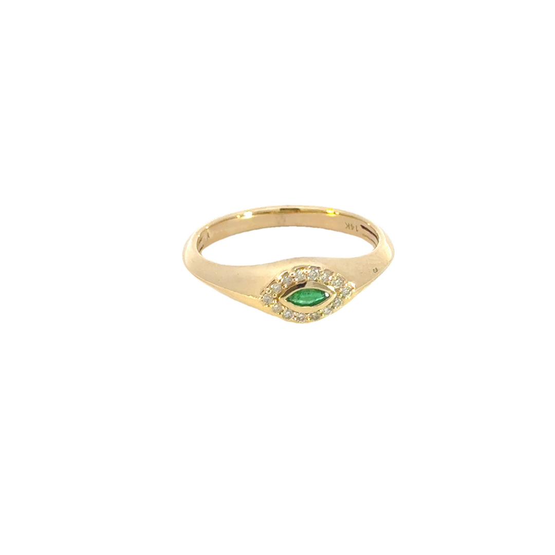14k Solid Gold Emerald and Diamond Eye Ring. CR96335EM4X2