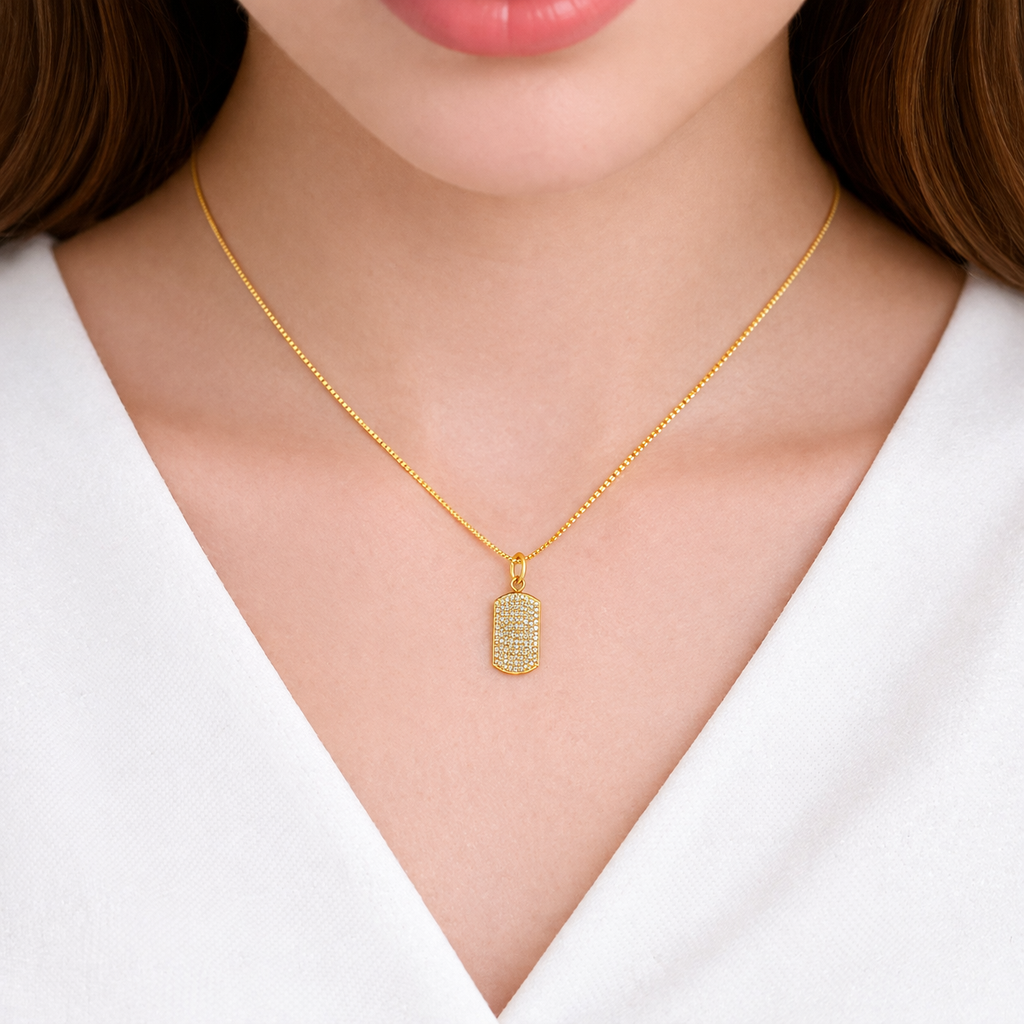 GDP92. 14K Solid Gold Charm. Rectangular Pendant with Diamonds