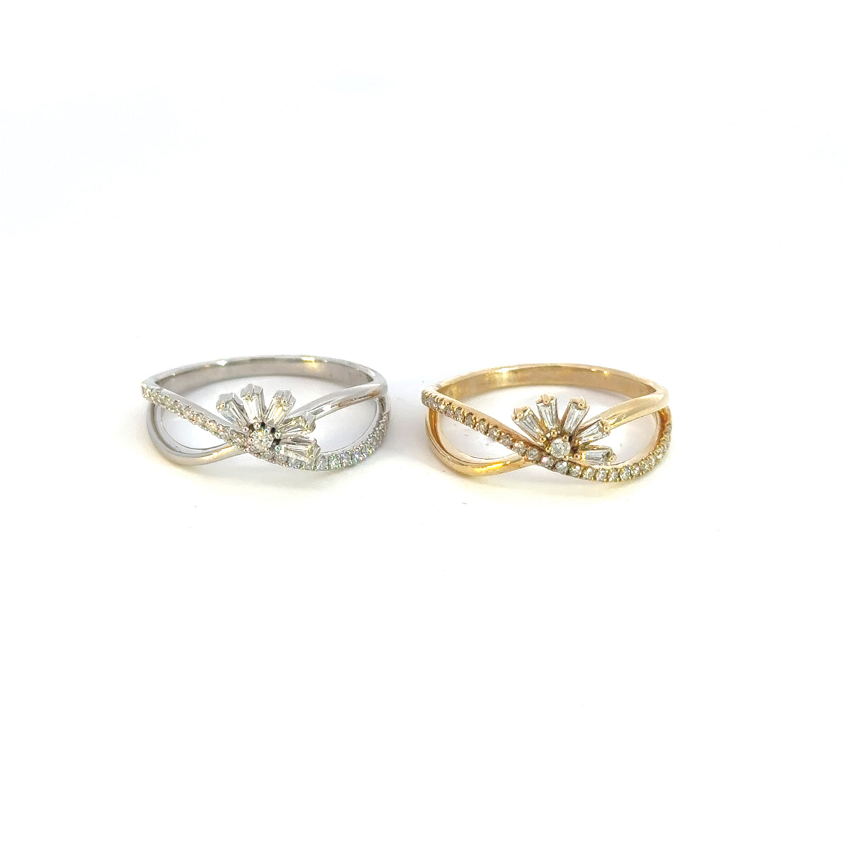 14k Solid Gold Diamond Flower Cross Band Ring.