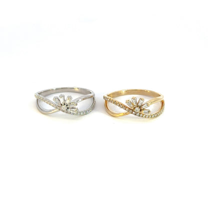 14k Solid Gold Diamond Flower Cross Band Ring.