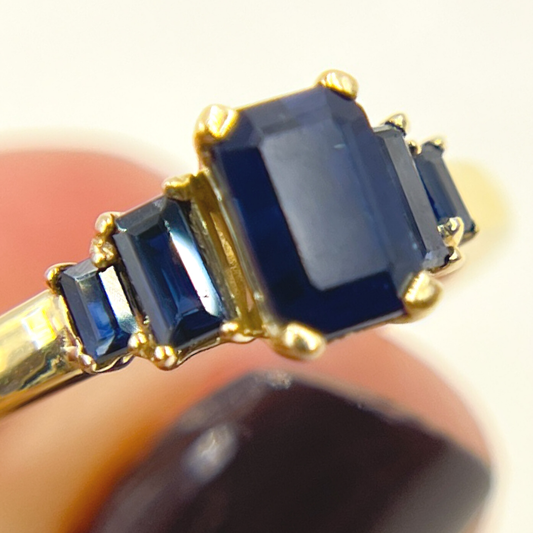 14K Solid Yellow Gold Blue Sapphire Cluster Ring. CR96102BS6X4