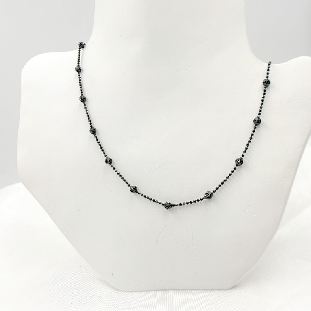 120KPLP3BR. Sterling Silver Black Necklace Satellite