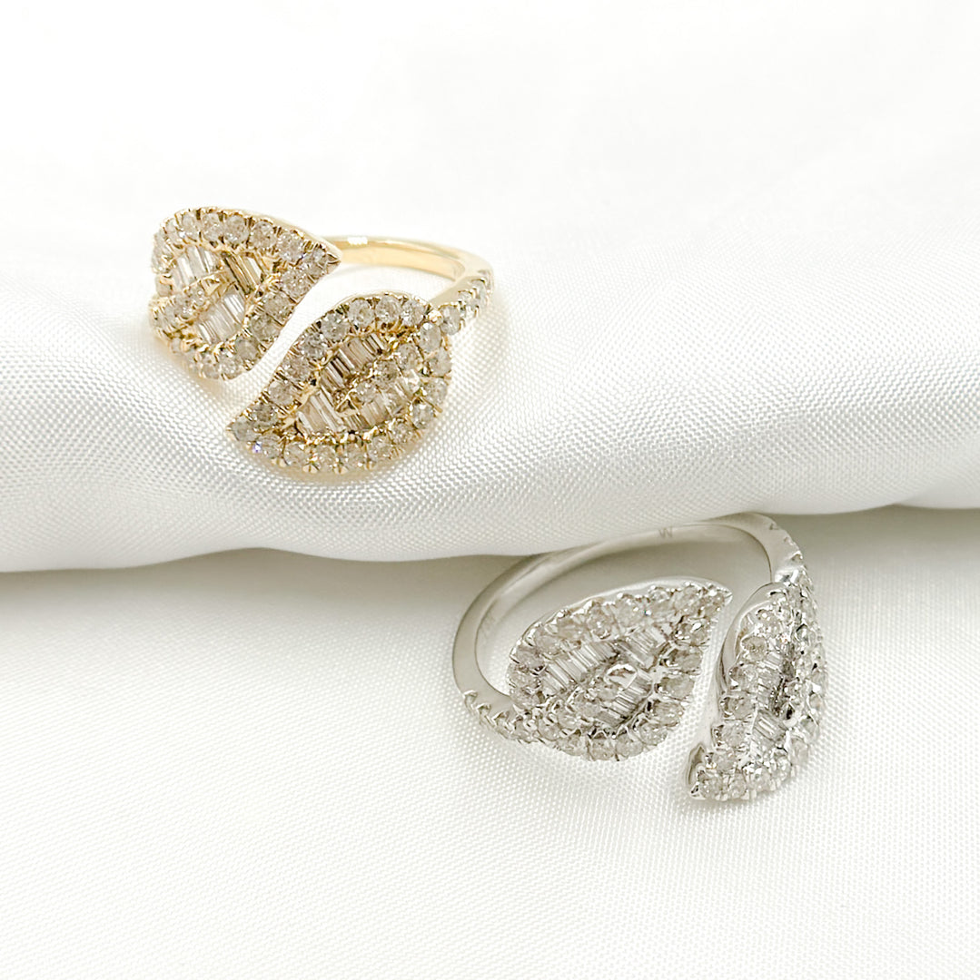 14K Solid Gold Diamond Open Leaf Ring. RFL17165