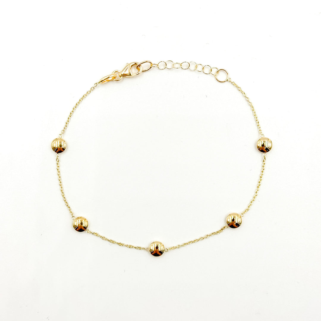 BRSET701. 14k Solid Yellow Gold Flat Bead Link Bracelet