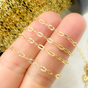 14K Solid Yellow Gold Diamond Cut Oval Link Chain
