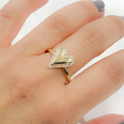 14K Solid Gold Diamond Statement Heart Ring.