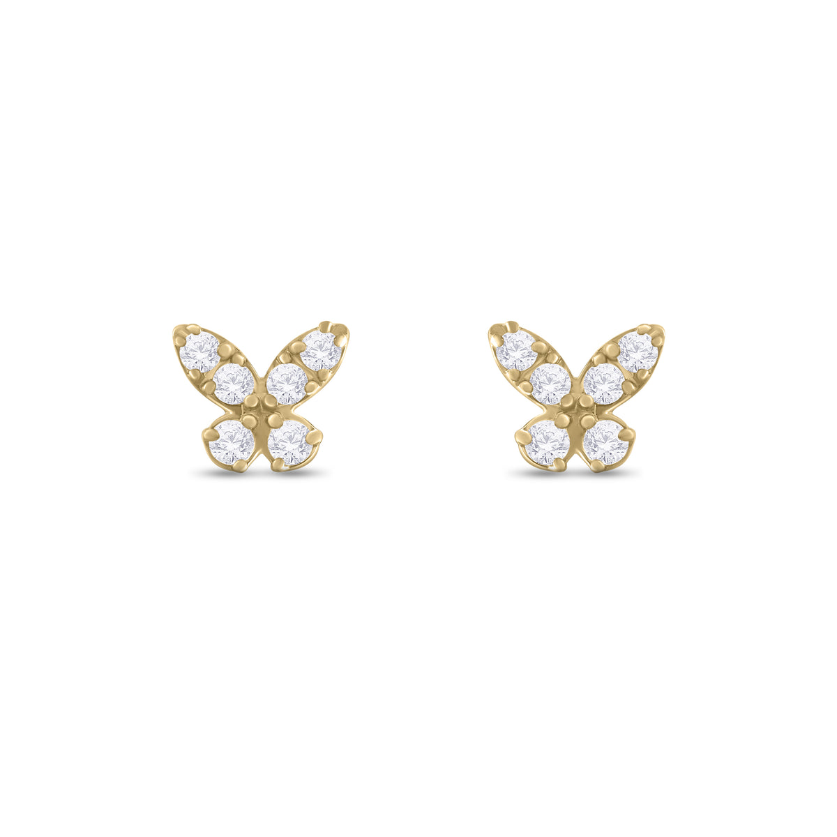 14K Solid Gold Diamond Butterfly Studs