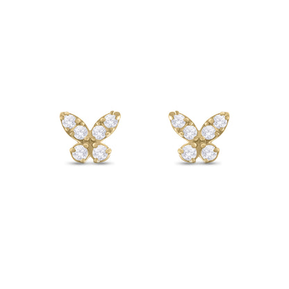 14K Solid Gold Diamond Butterfly Studs