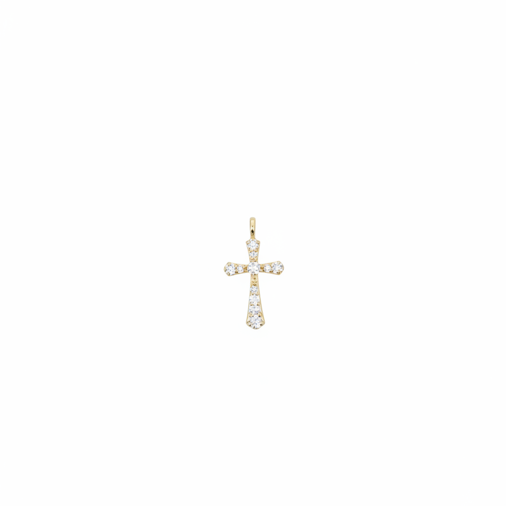 PN423271Y14DI1. 14K Solid Gold Cross Diamond Charm