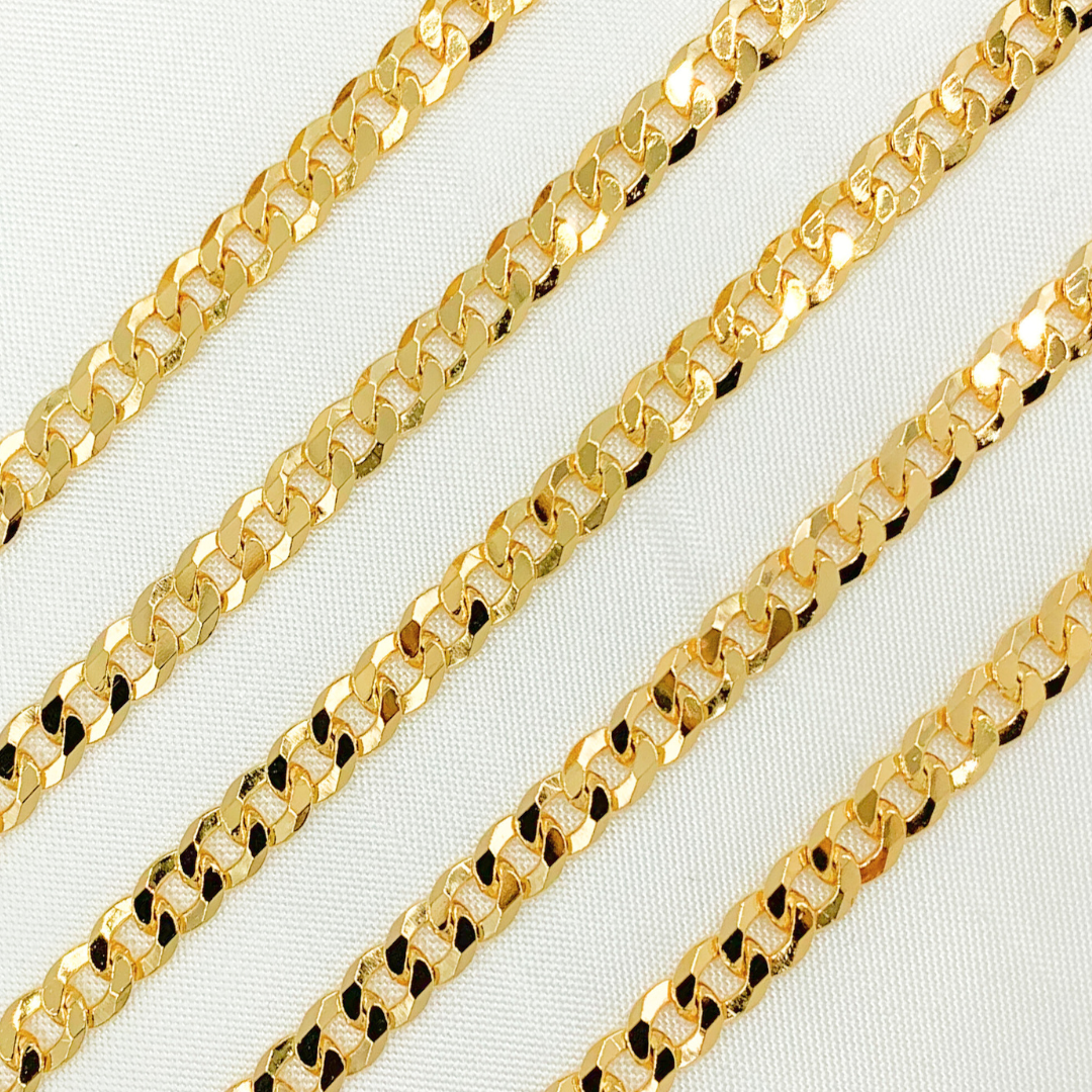 Y72GP. Gold Plated Sterling Silver Miami Flat Curb Link Chain