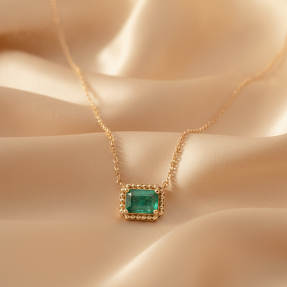 CN97471-7X5. 14K Solid Gold Octagon Gemstone Fancy Tiny Necklace